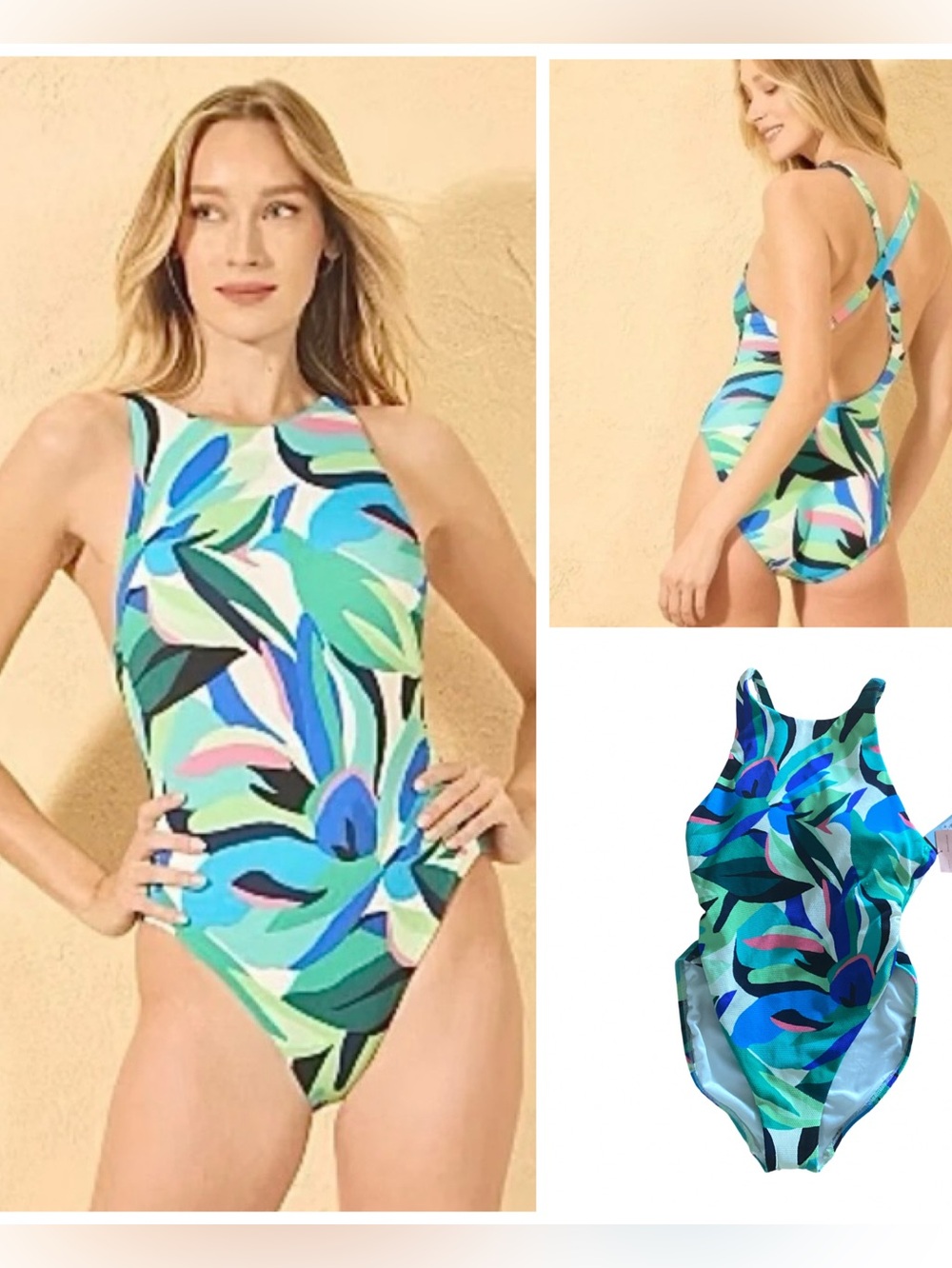 🪷 NWT Shade & Shore Tropical Leaf Print One-Piece Swimsuit Size Small  4-6